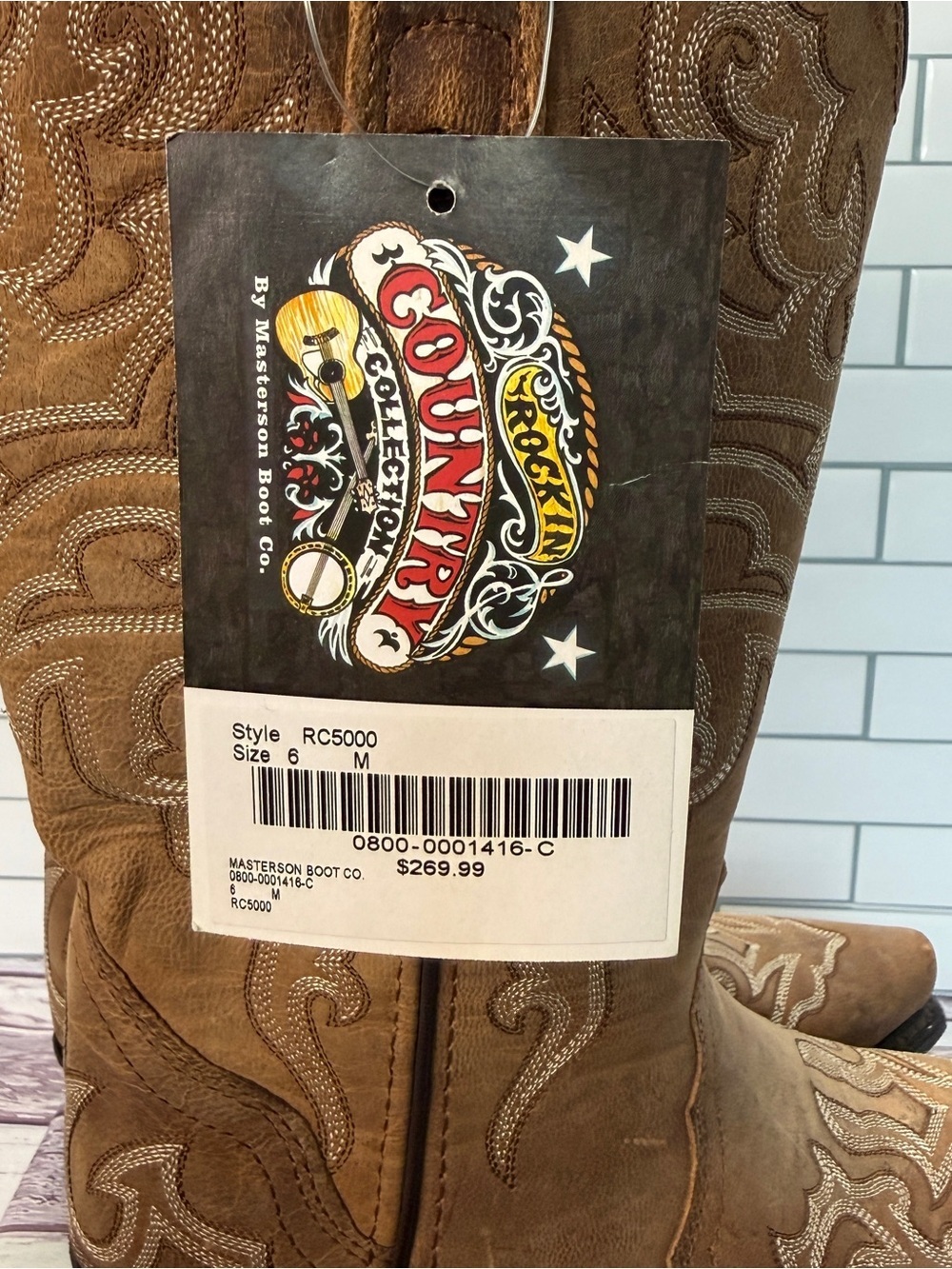 Rockin' Country embroidered brown snip toe cowgirl boots size 6 - Picture 8 of 9